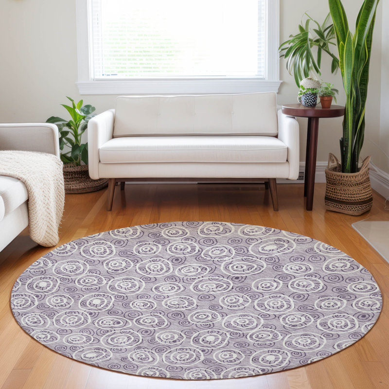 Premium Machine Washable Prisco Lavender Rug, Round 8'