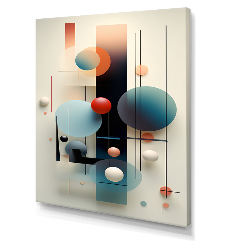 Rétro géométrie circulaire orange et bleu I - reproduction sur toile, 32" H x 24" W, Toile tendue