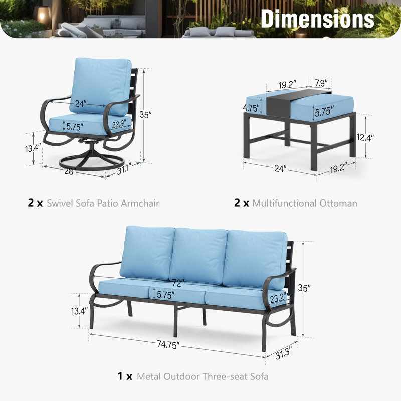 Tapasi Patio Conversation Set, Blue, No