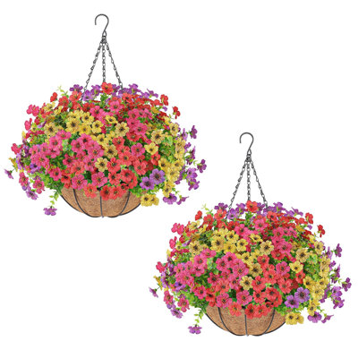 Ensemble de 2 fleurs suspendues artificielles avec paniers pour l'extérieur