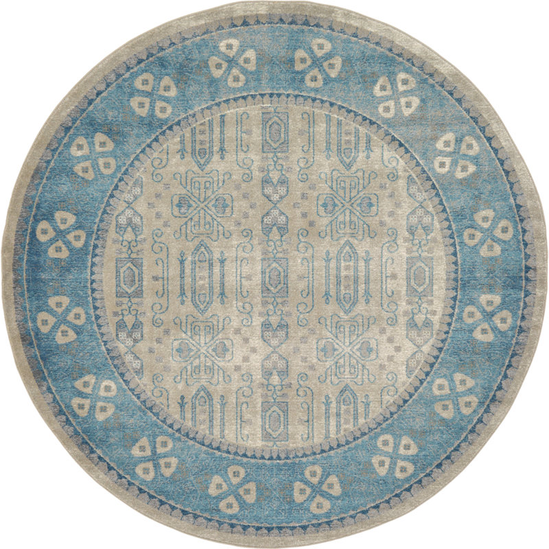 Tapis oriental beige / bleu Virpi, Round 7'3"