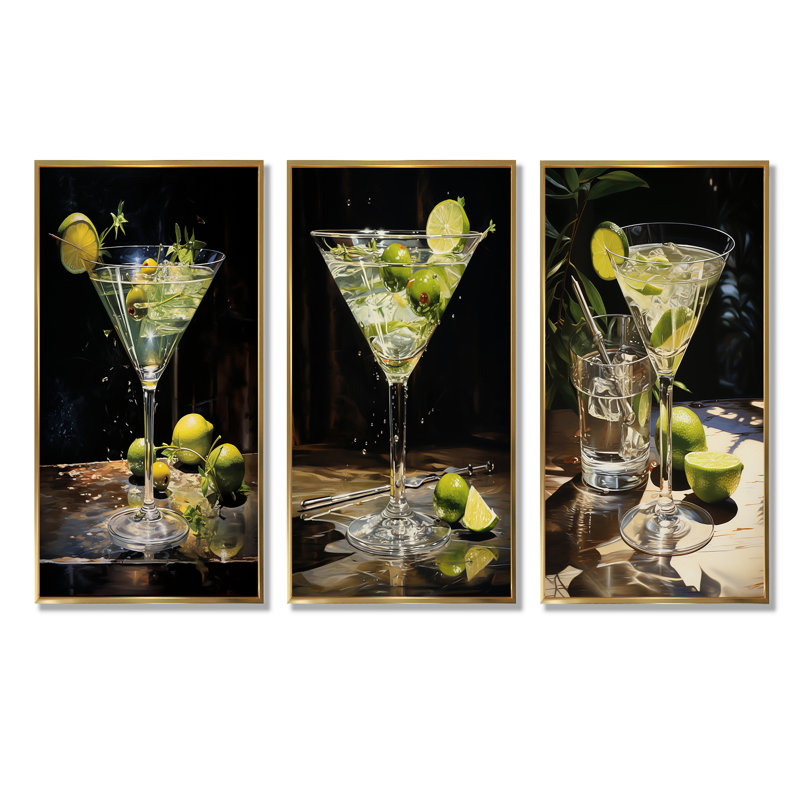 Dirty Martini Mirage Cocktail, Cadre flottant doré, H 32 po x l 48 po
