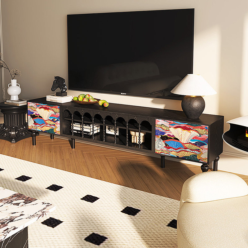 Meuble télé français, H 21,26 po x L 86,61 po x l 15,75 po, Noir
