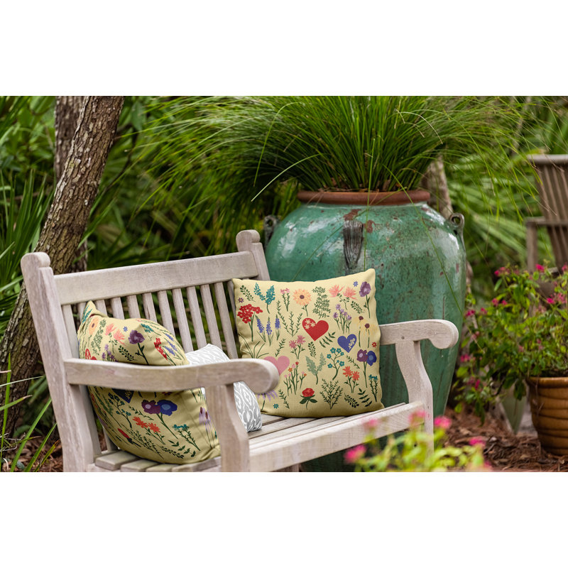 Coussin intérieur / extérieur Valentine Garden, Jaune clair, 20 po x 20 po