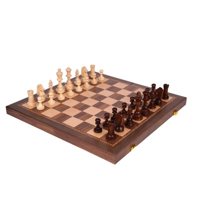15 Inch Magnetic Chess Set with Wooden Folding Board,Walnut