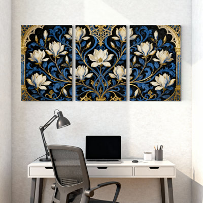 Plants & Flowers Floral Pattern Art Print Set of 3 Canvas Wall Art Prints