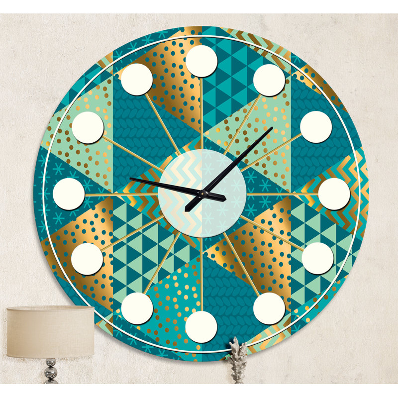 Or et bleu dynamique I - horloge murale moderne Mid-Century, Moyenne