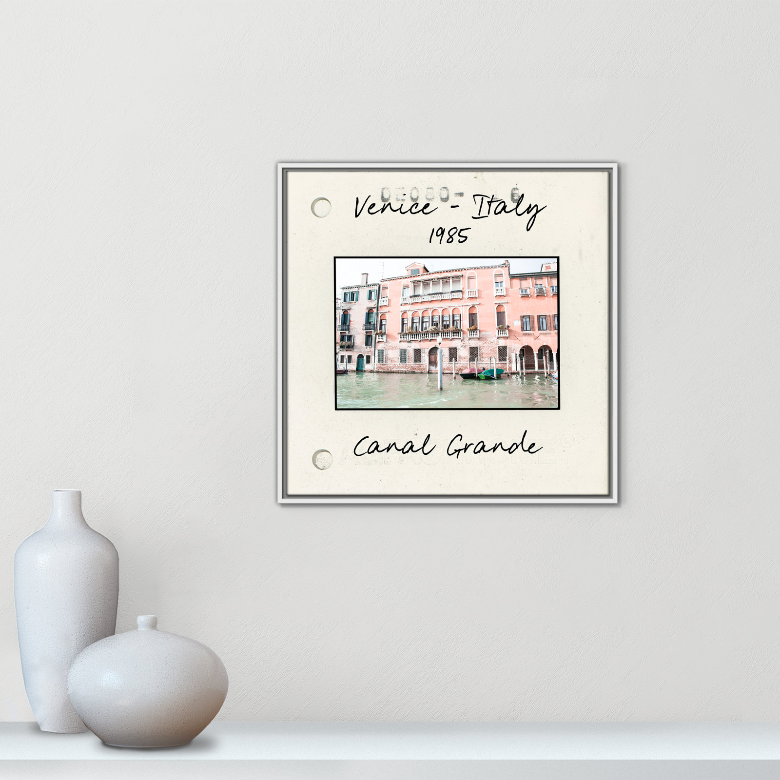 Travel Slide Collection "Venice, Italy - Grand Canal" Print, White Floater Framed Canvas, 25.5" H x 25.5" W x 2" D