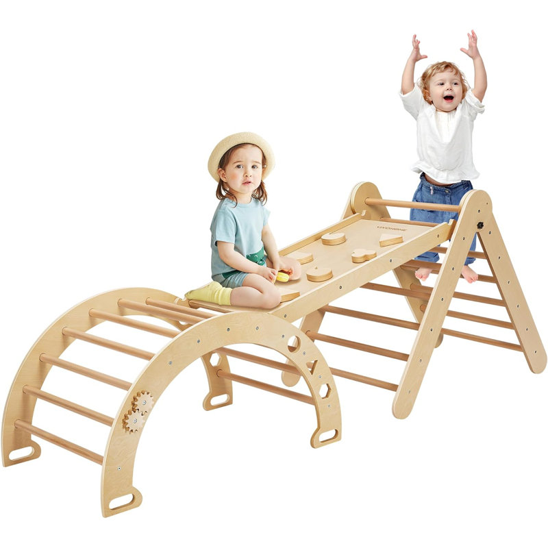 Natural Wooden 8-in-1 Pikler Triangle Climbing Set