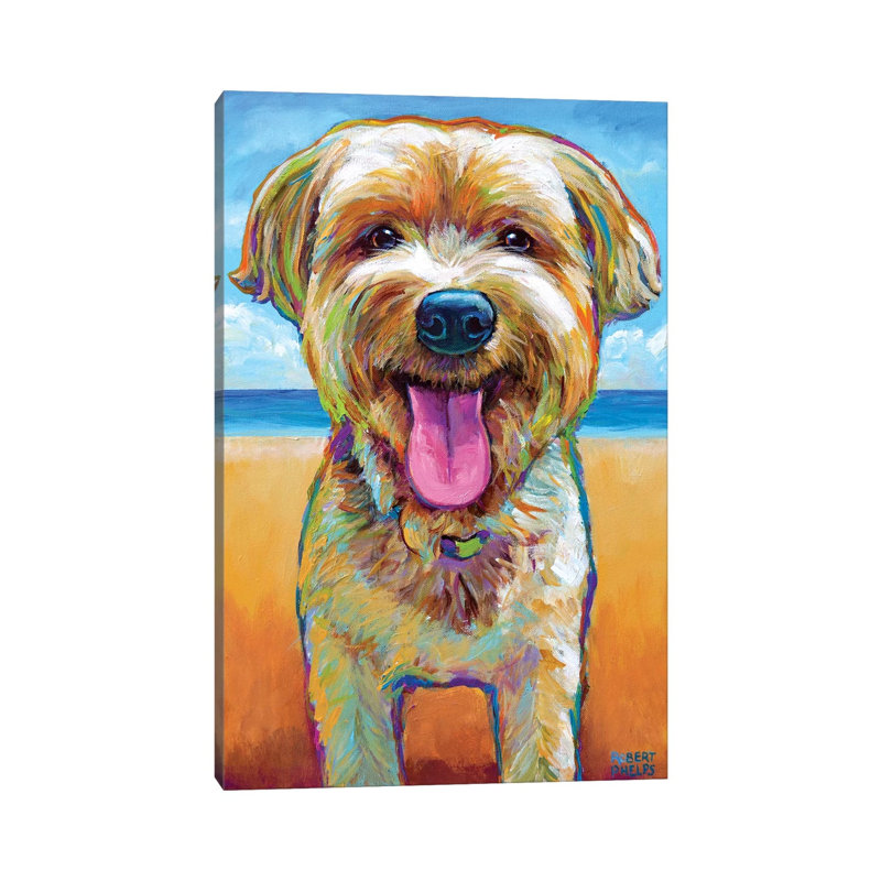Yorkie On The Beach by Robert Phelps - Wrapped Canvas Painting, 20.32 cm H x 30.48 cm W