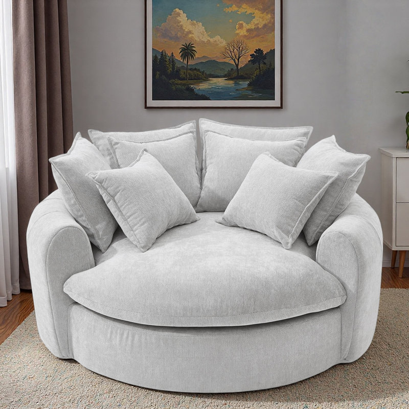 Canapé-lit rond à compression complète avec 8 coussins décoratifs, Gris clair