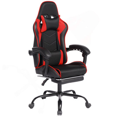 Chaise de jeu E-Sports avec siège de voiture de sport, matériau en polyuréthane, éponge moulée, confortable et sécuritaire avec fonction de massage en rouge