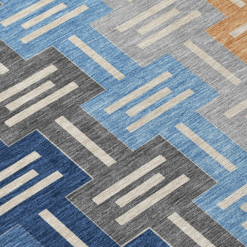 Machine Washable Indoor/Outdoor Chantille ACN2556 Mid-Century Modern Rug, Navy, 2'6" x 3'10"
