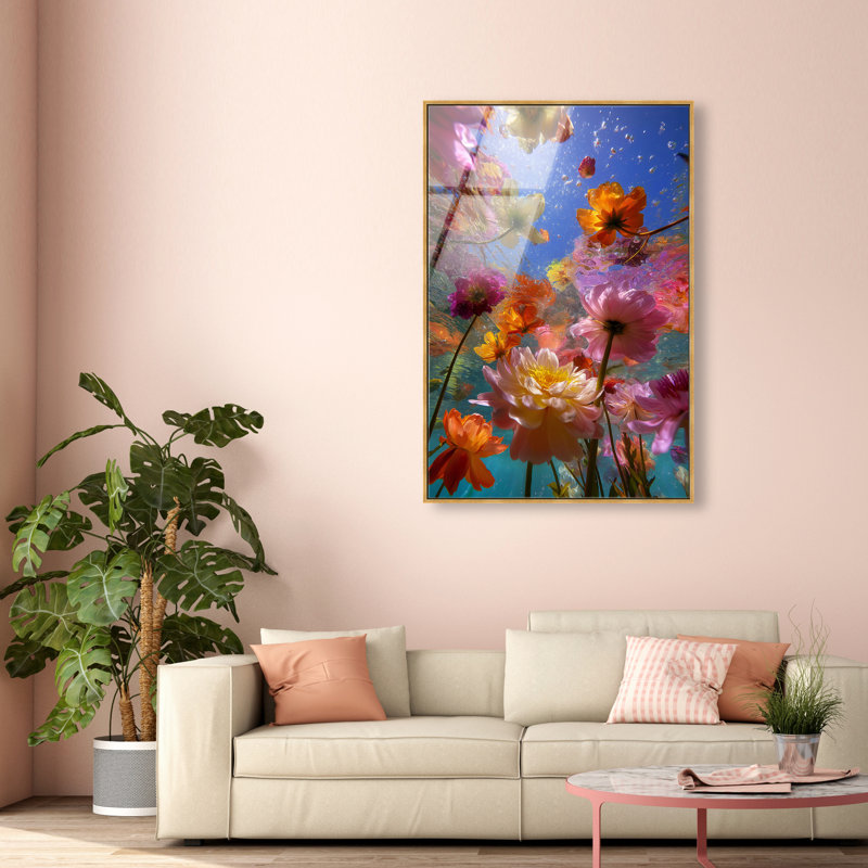 Liquid Bloom II Print, 46"H x 31"W, Gold Floater Frame