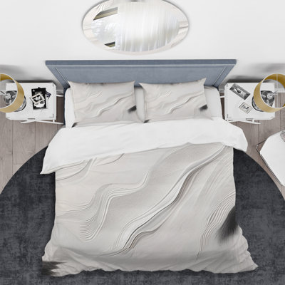 Ensemble de housse de couette en microfibre / polyester blanc et gris Ripples Of Stone