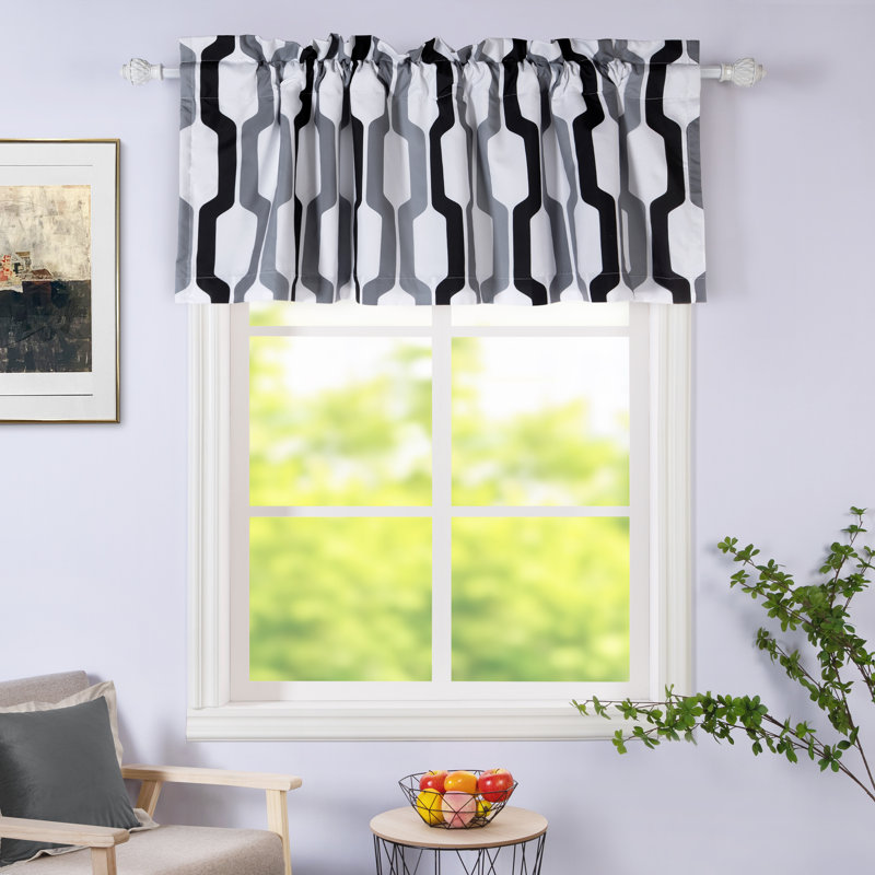 Cantonnière de cuisine sur mesure à motif géométrique, L 52 po x L 18 po, Gris / blanc
