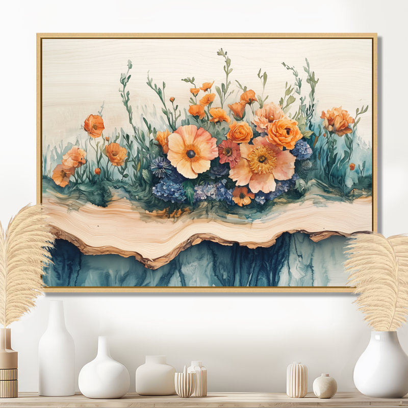 Connelly, bouquet de fleurs assorties sur une glissade en bois I - assortiment de bouquets d'art mural, H 30 po x l 40 po