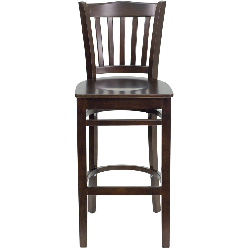 Tabouret de restaurant en bois à dossier à lattes Prompton, Noyer, Bois de noyer, 2