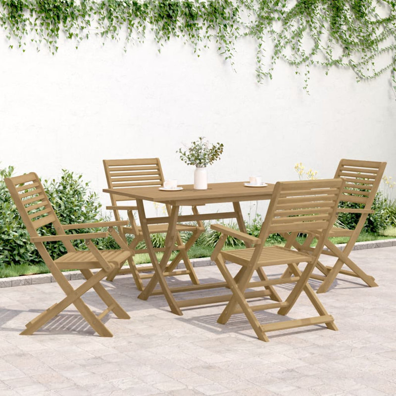 4 - Person Solid Wood Patio Dining Set Round Table
