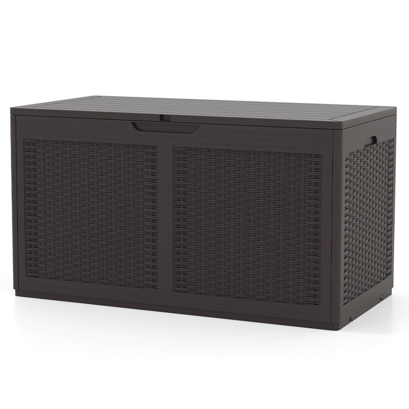 100 Gallon Resin Outdoor Storage Box Waterproof Deck Box w/ Lockable Lid & Wheels, Brown