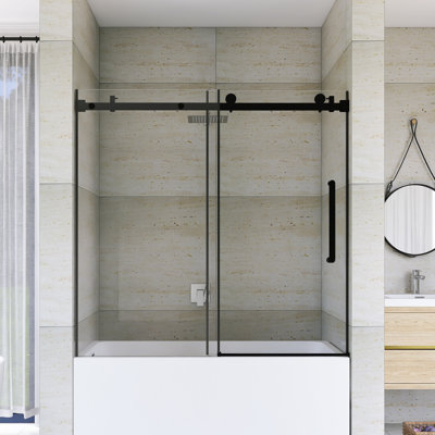 56-60 "W X 60" H Frameless Sliding Shower Door In Matte Black Finish