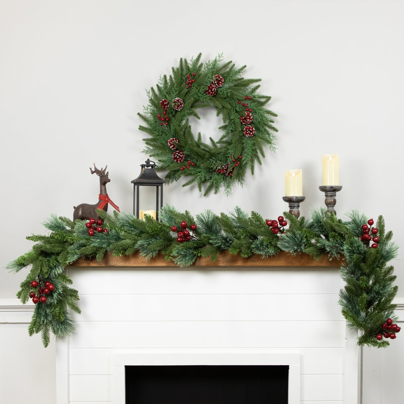 Real Touch Wind River Fir With Glittered Pinecones Artificial Christmas Wreath - 24" - Unlit