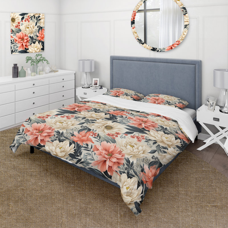 Floral Botanical Marvel Delight - Ensemble de housse de couette floral, Housse de couette pour très grand lit et 2 très