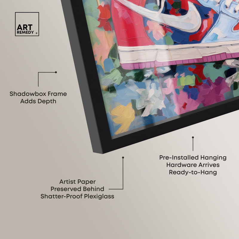 «Whimsical Sneaker Shadowbox Print Sneaker» par Art Remedy, H 13 po x l 13 po, Noir