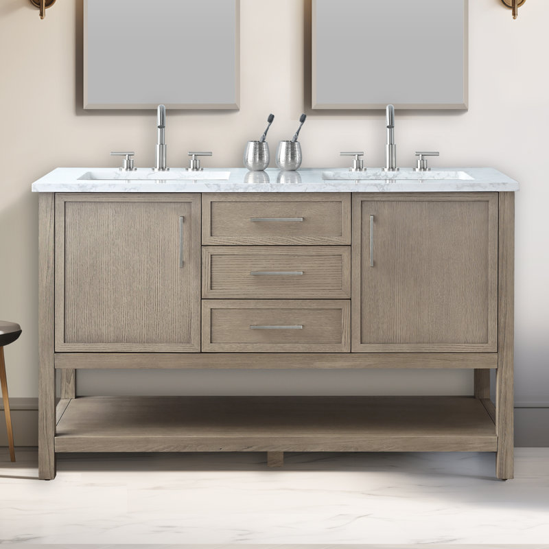 Stratford 54'' Double Bathroom Vanity with Engineered Stone Top, Vintage Gray/Brushed Nickel