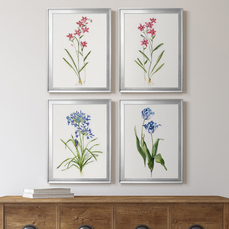 Delicate Pink I - ensemble de 4 peintures sur toile encadrées, H 18,5 po x l 98 po x P 1,5 po, Argent