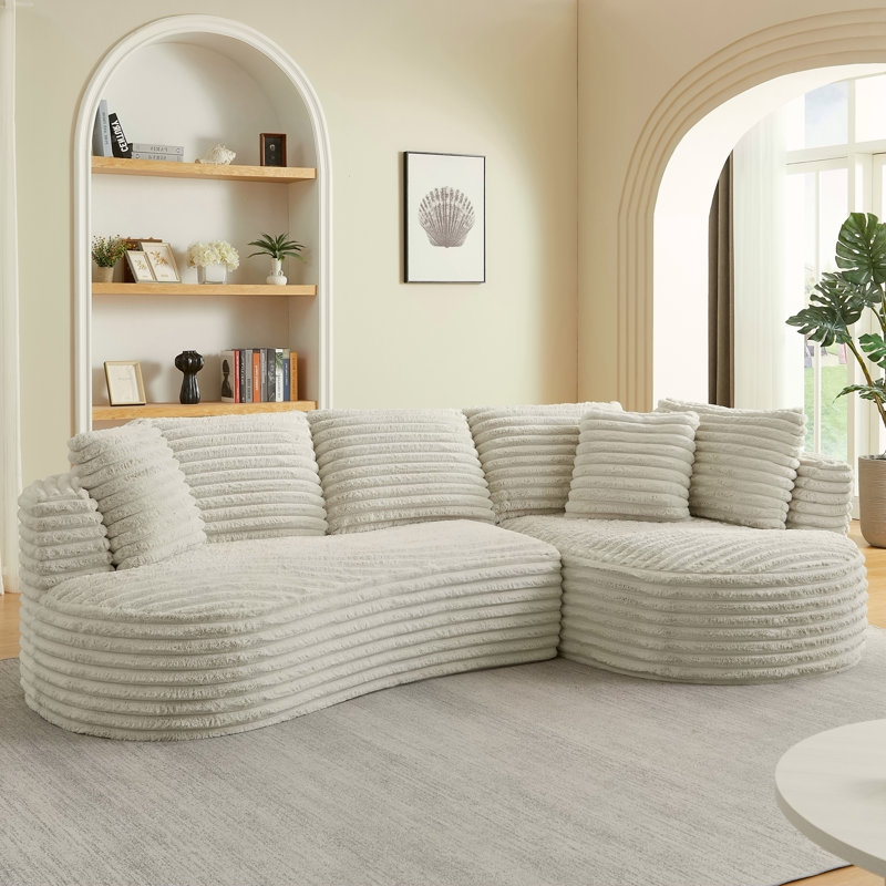 Canapé modulaire en L Corduroy, Crème, crème, Face à la gauche