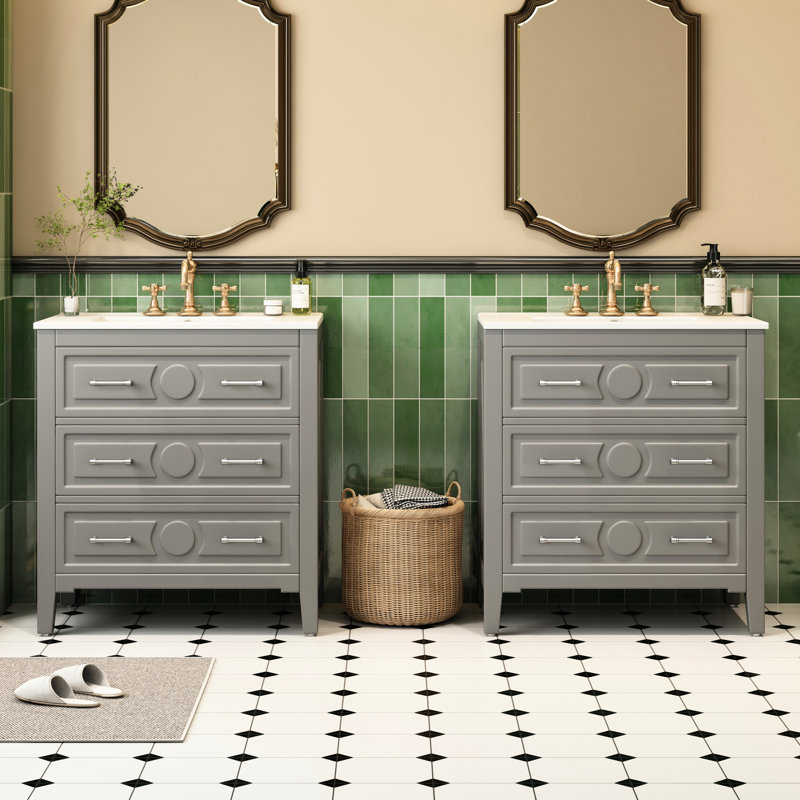Meuble-lavabo simple Fernada, Gris, 60"
