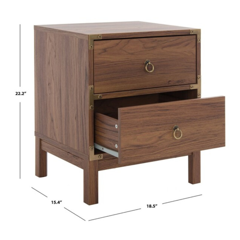 15.4'' W Nightstand with 2 Large Drawers, Vintage Style Solid Wood Side Table for Any Room & Office, Walnut/Gold