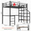 Lit mezzanine avec bureau en forme de L, grand espace de rangement, escalier et rampe continue pour une vie silencieuse et peu encombrante-218837243