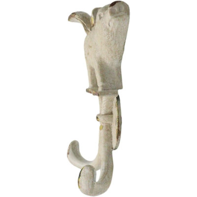 Pack Of 2 Rustic Cast Iron Antiqued White Flying Angel Pig 2-Pegs Wall Hooks