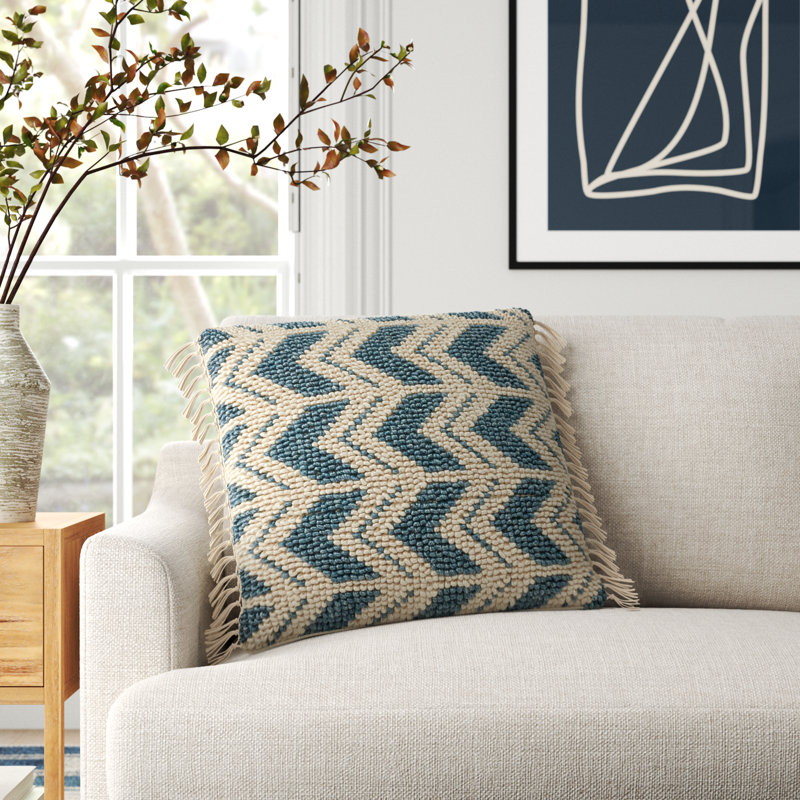 Oakleaf Chevron Throw Pillow, Blue/Ivory, Down