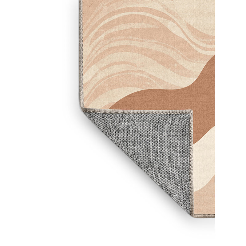 Tapis beige lavable à la machine de couleur unie minimaliste Roslindale, Carré 3 pi