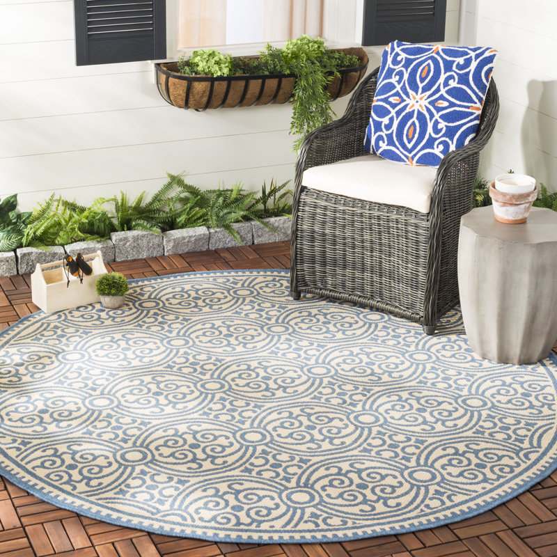 Graham Indoor/ Outdoor Blue/Cream Rug, Round 201 cm