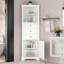 Armoire haute triangulaire avec 3 tiroirs et tablettes réglables pour la salle de bain, la cuisine ou le salon, panneau de fibres à densité moyenne avec finition peinte-1630930345