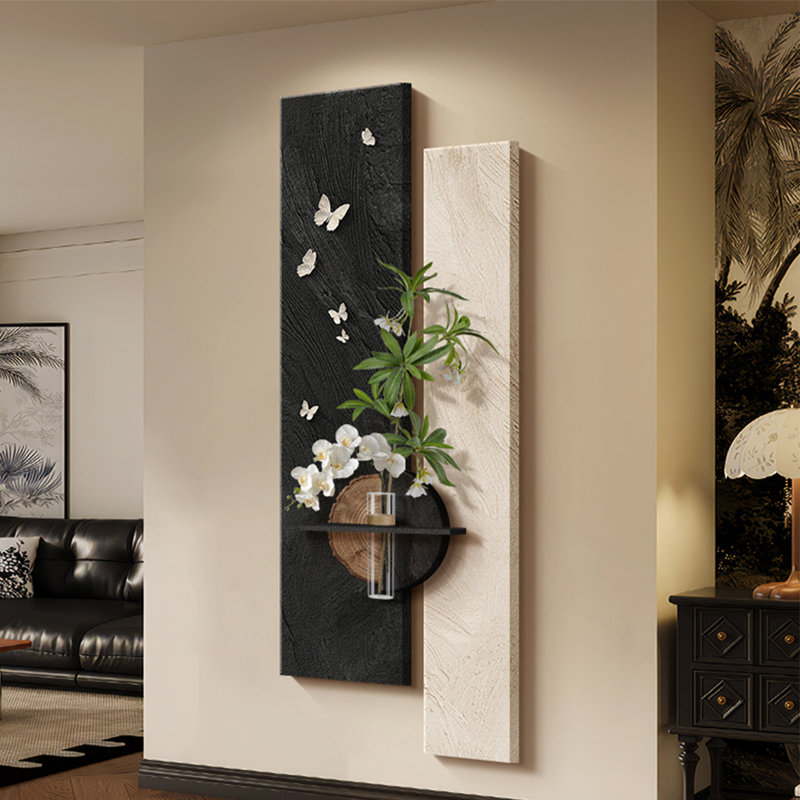 White, Black Rectangular Sandstone Solid Wood  Wall art, 39.37" H x 12.99" W