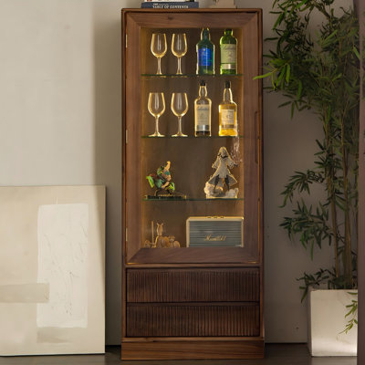 25.59"New Chinese-style solid wood glass display cabinet wine rack