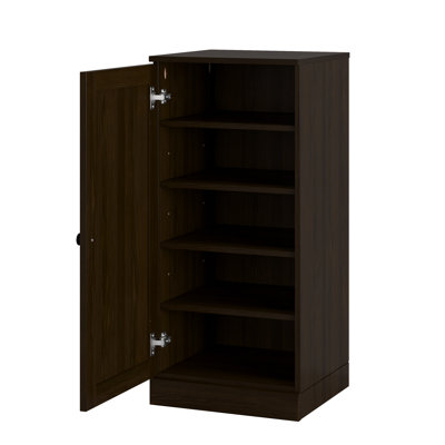 100% Solid Wood Narrow Shoe Storage Cabinet with Shaker Door, Adjustable Shelves, Space Saving Stackable Organizer, 16.5" W x 35.75" H
