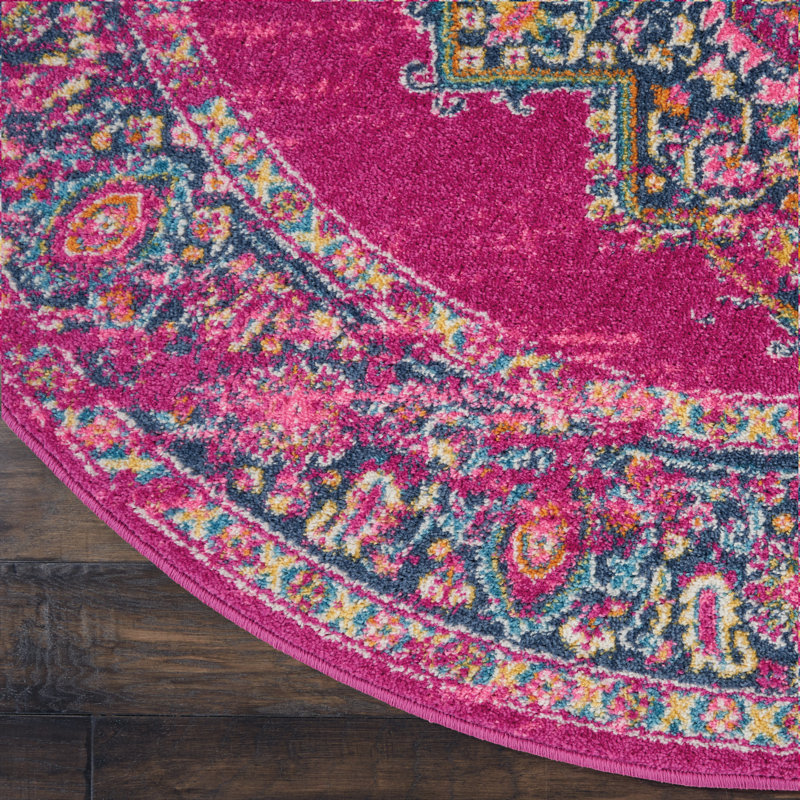 Abbate Oriental Fuchsia Pink Area Rug, Round 8'