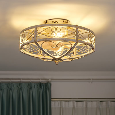 20" Flush Mount Caged Ceiling Fan with Light Kit and Remote Control - Farmhouse Style.