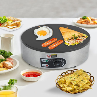 1500W Commercial Electric Crepe Maker With Includes Batter Spreader and Temperature Control, Cast Iron Cooking Surface