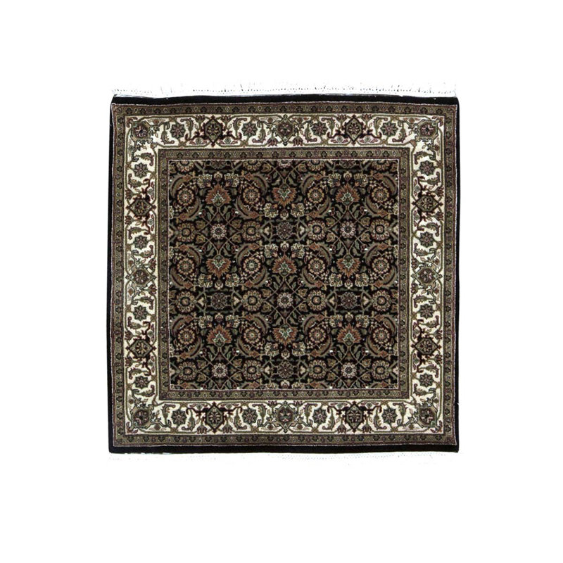 Tapis carré noir en laine noué à la main de conception unique 3 pi 2 po