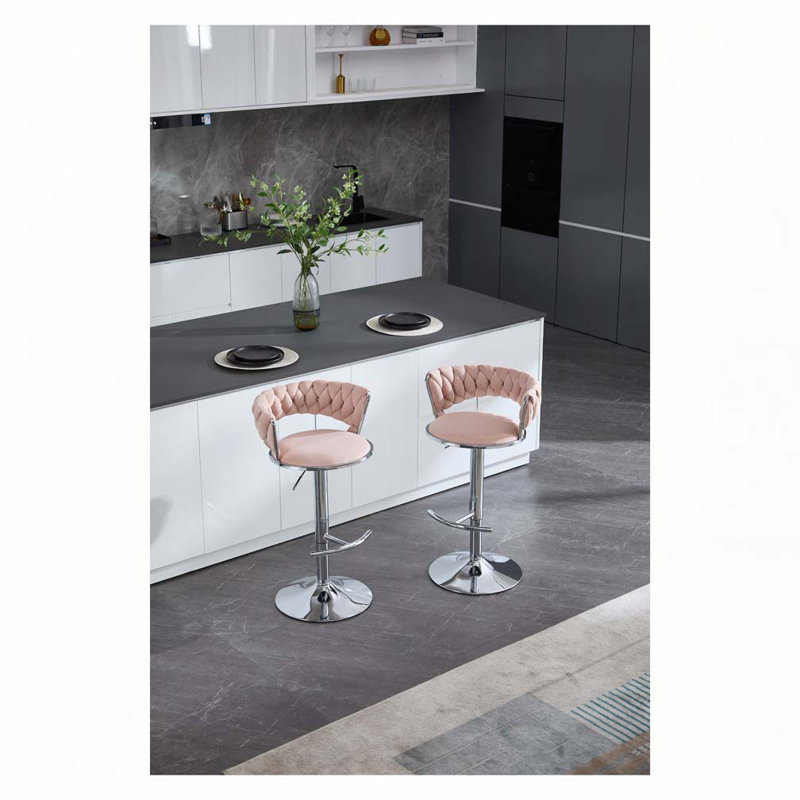 Tabourets de bar, avec repose-pieds et base pivotante en velours