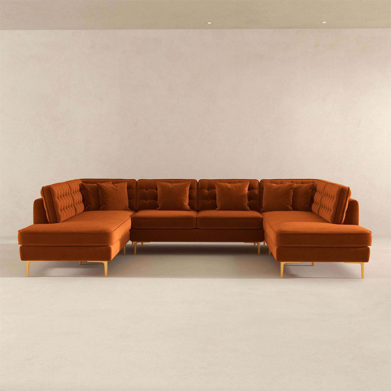 Luxurious Velvet U Shape Sofa for Ultimate Comfort and Style, Orange Velvet