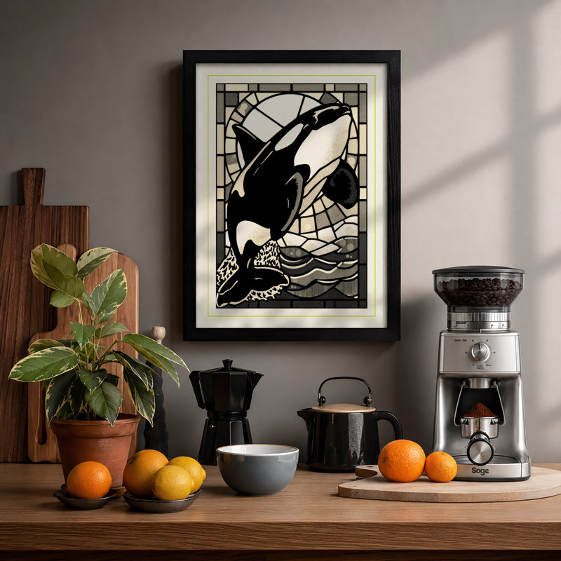 Breaching Orca Coastal - Framed Print, A1 - 84.1 x 59.4 cm, Black