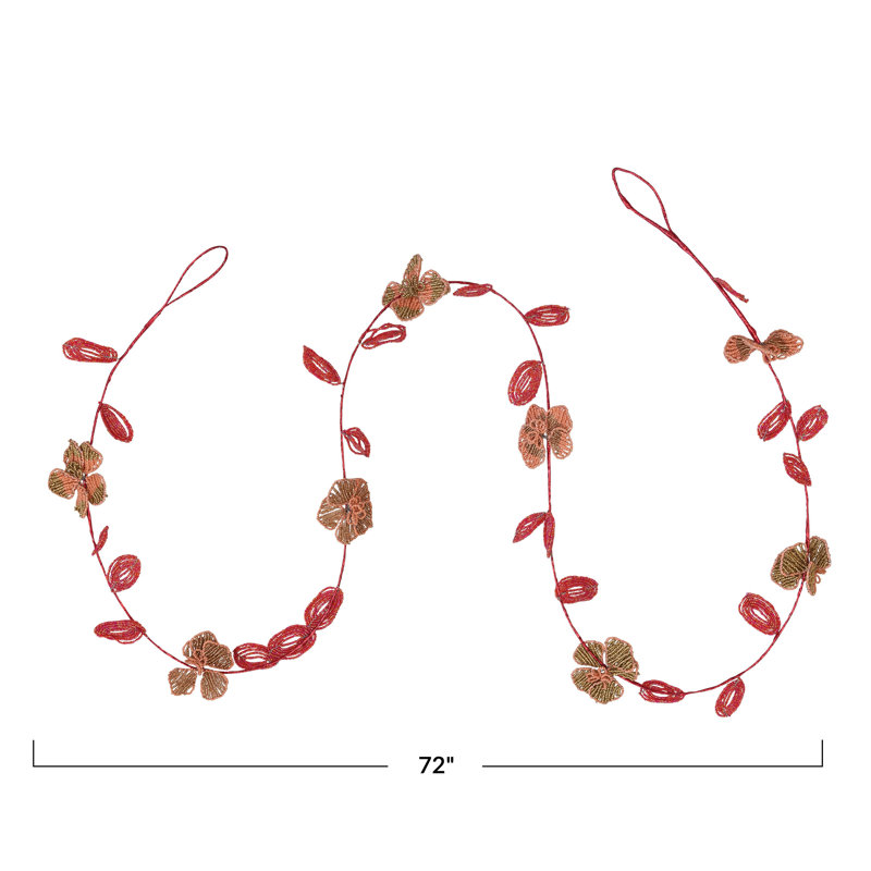 Glass Bead Wired Leaves And Flowers Garland